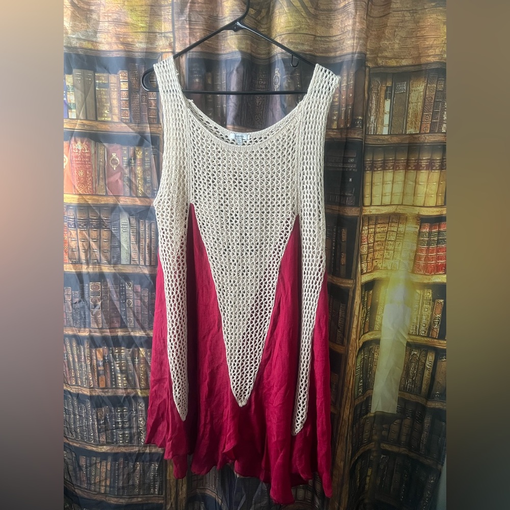 Knit Tank Top, Jodifl, sz Large, Maroon and Cream